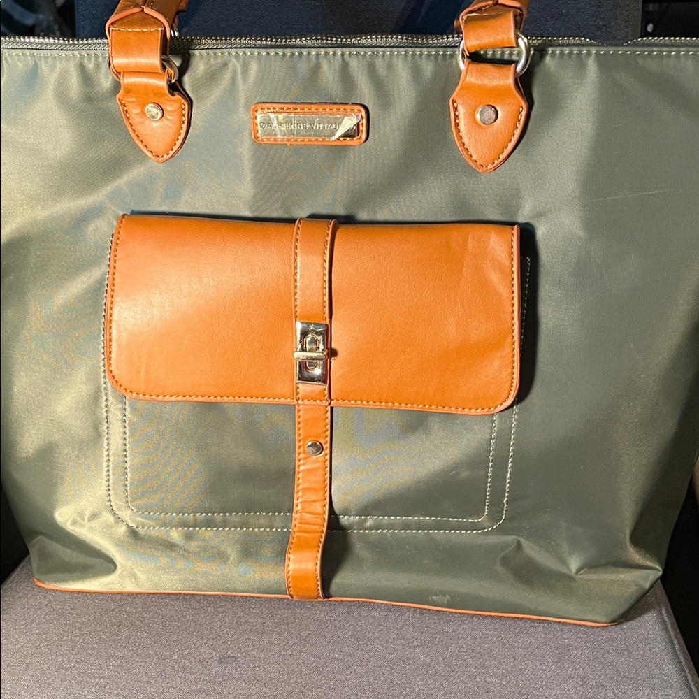 Adrienne Vittadini Olive and Brown leather Tote Bag
